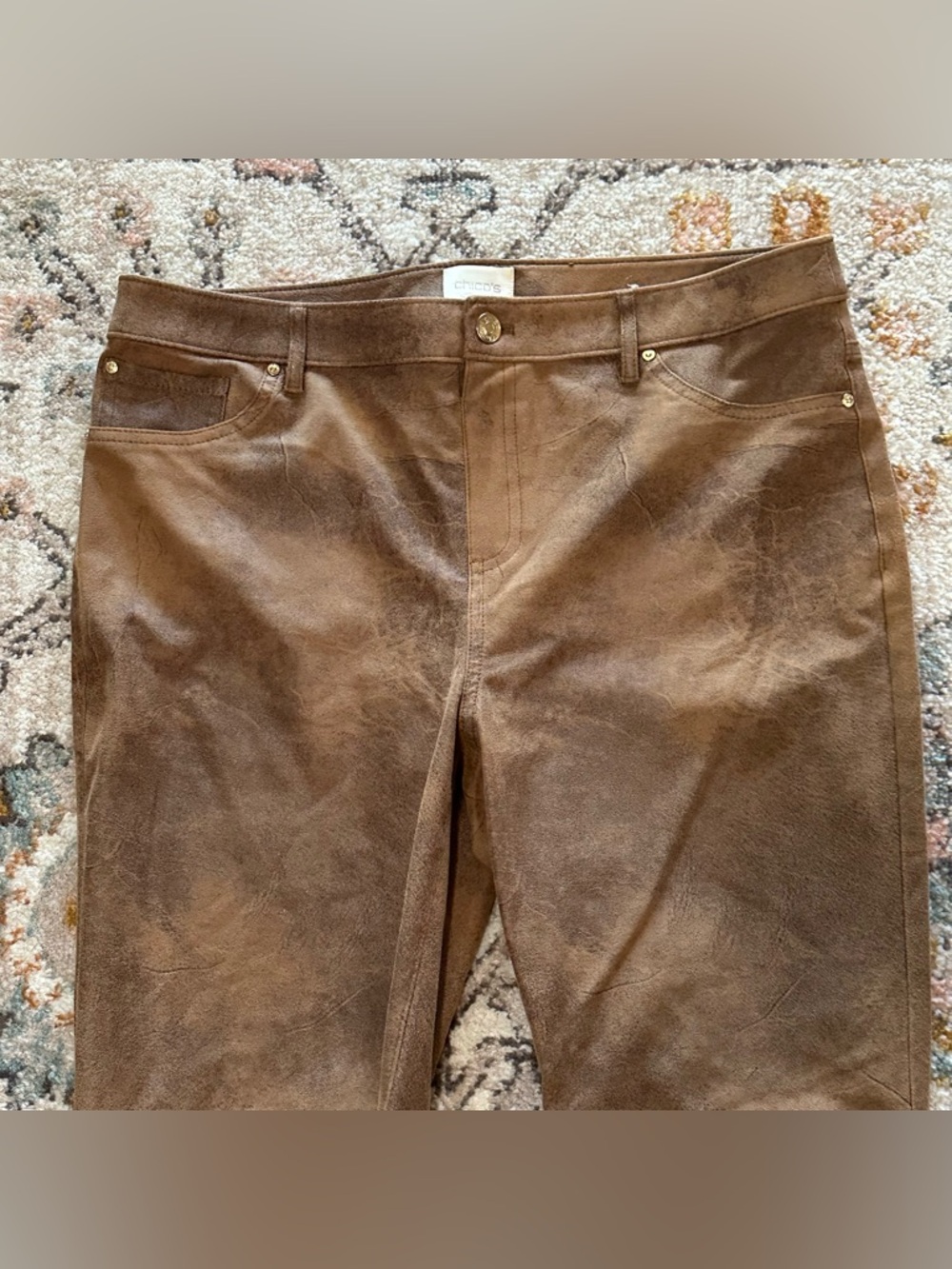 Chicos brown faux suede leather pants women’s 1.5 US 8-10 M Cowgirl festival - Picture 4 of 7